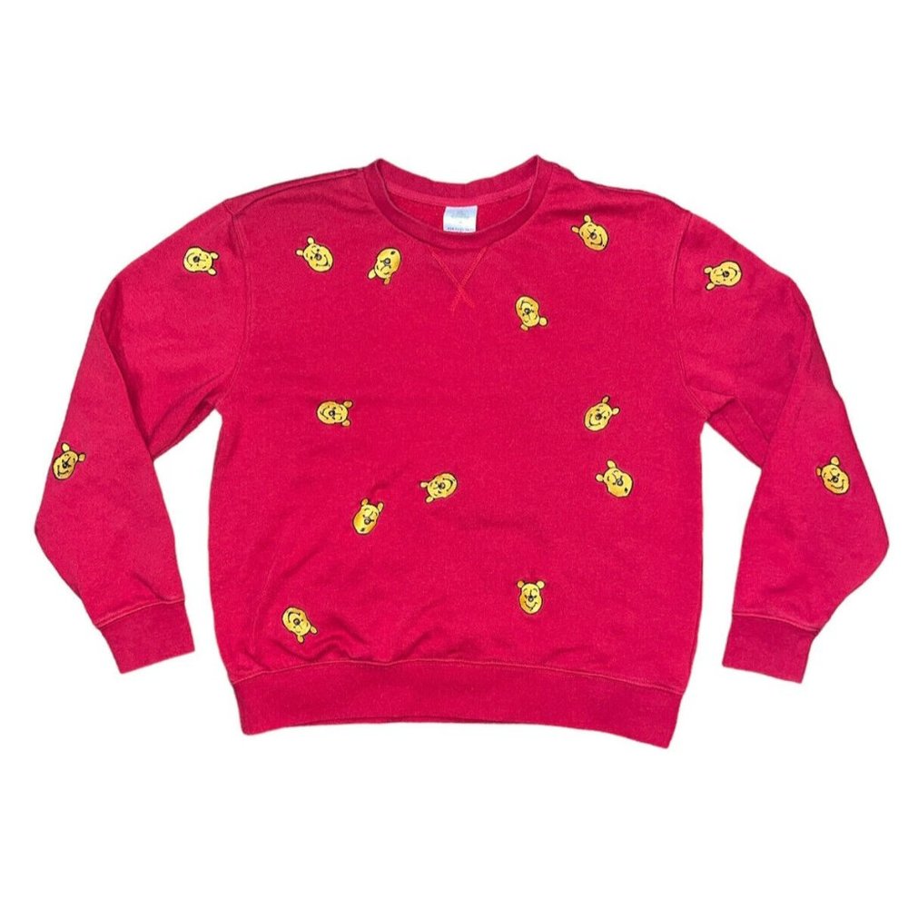 DISNEY Women's "Embroidered Winnie The Pooh" Red Crewneck Sweatshirt Size M